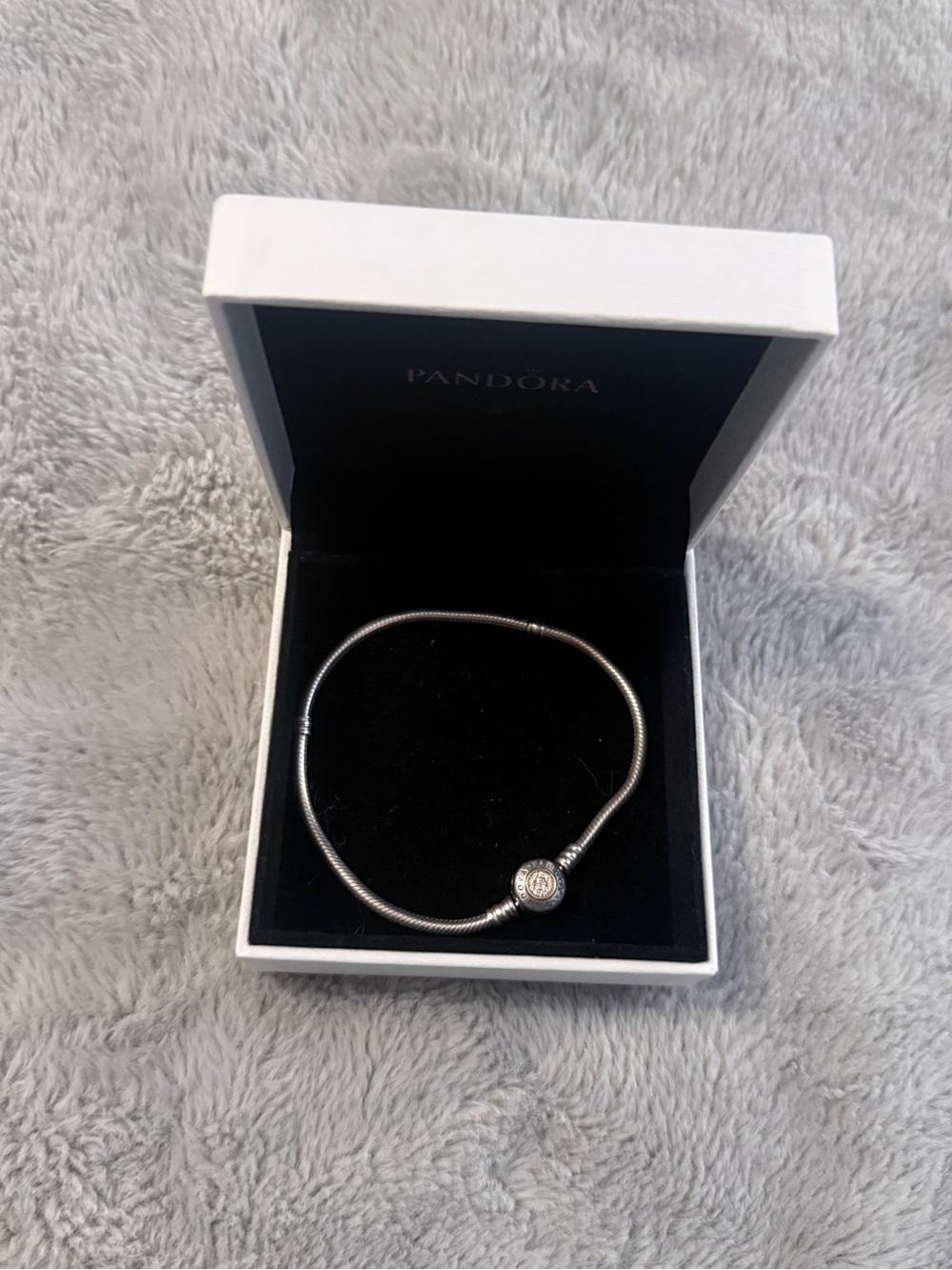 Authentic Pandora Moments Snake Chain Bracelet Two-Tone Sparkle Clasp w/ Box